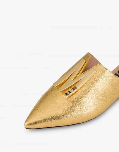 Shop Moschino Laminated Mules M In Gold