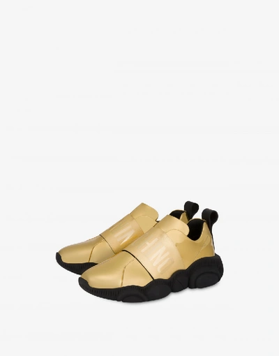 Shop Moschino Gold Laminated Teddy Shoes