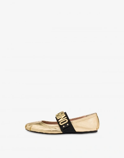 Shop Moschino Laminated Ballerinas Maxi Lettering In Gold