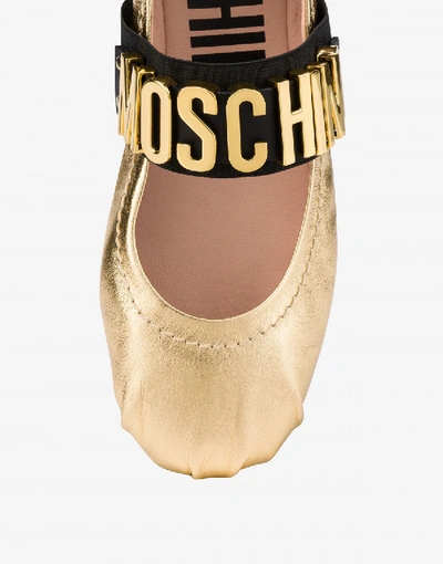 Shop Moschino Laminated Ballerinas Maxi Lettering In Gold