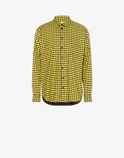 Shop Moschino Flannel Shirt Cut-out Logo In Yellow