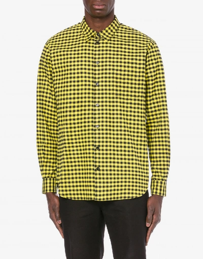 Shop Moschino Flannel Shirt Cut-out Logo In Yellow