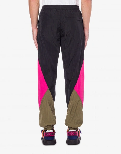 Shop Moschino Nylon Pants Color Block In Black