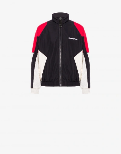 Shop Moschino Nylon Windbreaker Broken Logo In Black