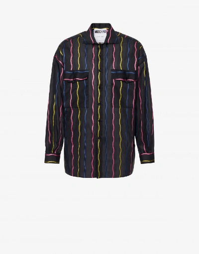 Shop Moschino Light Cotton Shirt Wavy Stripes In Black