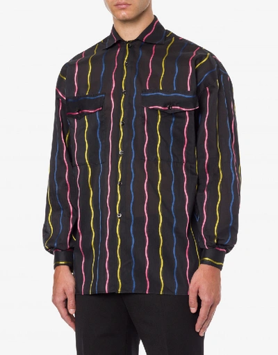 Shop Moschino Light Cotton Shirt Wavy Stripes In Black