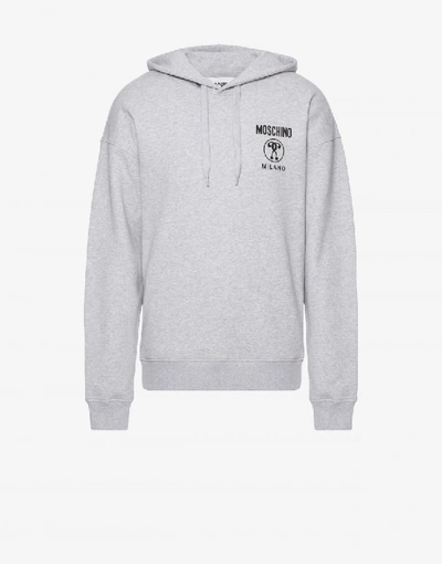 Shop Moschino Double Question Mark Hooded Sweatshirt In Light Grey