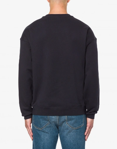 Moschino Cotton Sweatshirt With Double Question Mark Print In Fuchsia