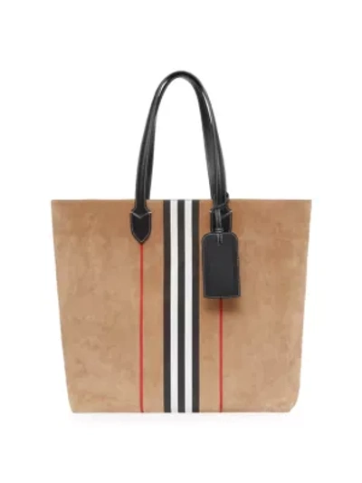 Shop Burberry Kane Suede Tote In Beige