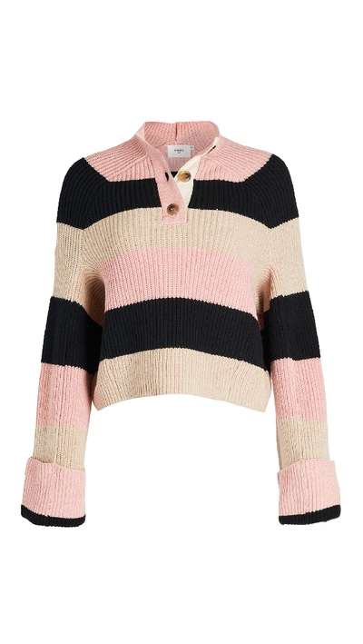 Shop Bassike Stripe Chunky Oversized Knit In Natural/pink/black