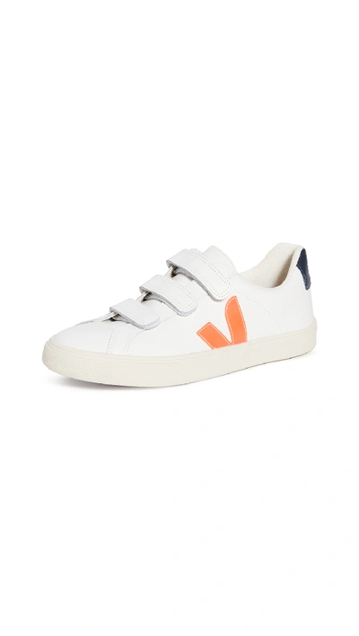 Shop Veja 3-lock Logo Sneakers In Extra White/orange Fluo/nautic