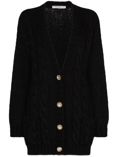 Shop Alessandra Rich Crystal Button Cardigan In Black