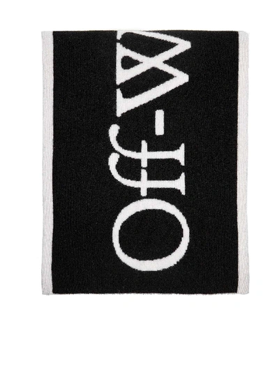 Shop Off-white Logo Wool Scarf In Black White
