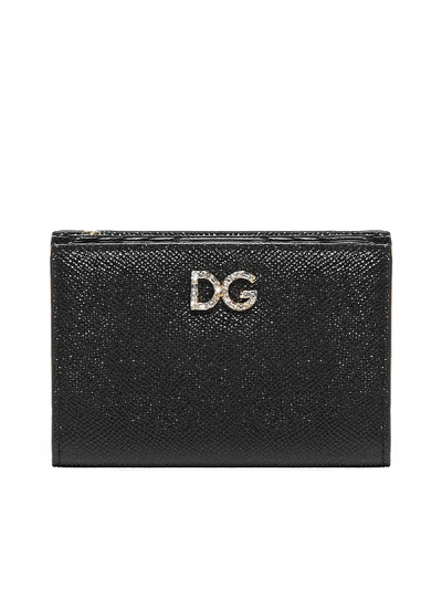 Shop Dolce & Gabbana Crystals-logo Bifold Leather Wallet In Nero