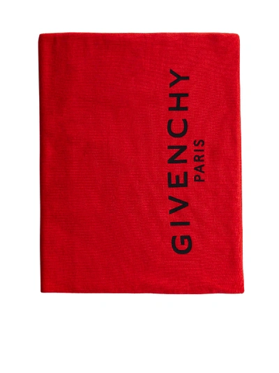 Shop Givenchy Logo Cotton And Cashmere Scarf In Vermillon Logo Black