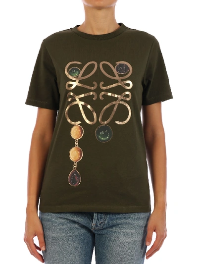 Shop Loewe Anagram Brooch Print T-shirt In Green