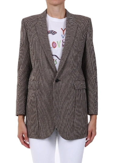 Shop Saint Laurent Jacket In Prince Of Wales Tweed In Beige