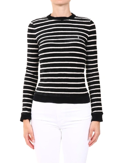Shop Saint Laurent Striped Velvet Sweatshirt In Black