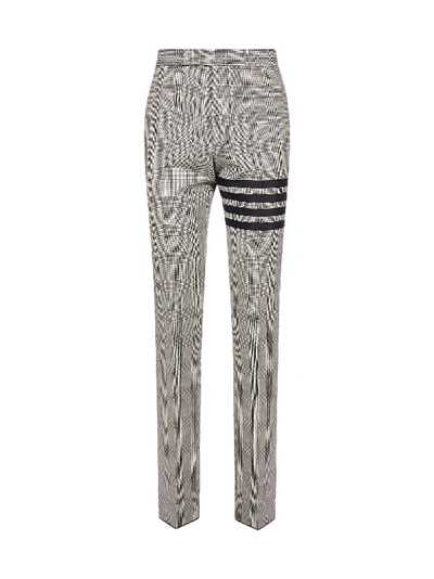 Shop Thom Browne 4-bar Prince Of Wales Wool Trousers In Blk Wht