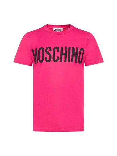 Shop Moschino Logo Cotton T-shirt In Fantasy Print Violet