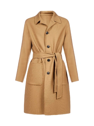 Shop Ami Alexandre Mattiussi Belted Wool Coat In Beige