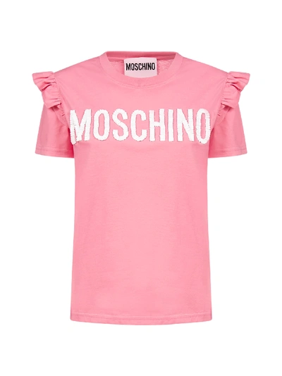 Shop Moschino Logo Cotton T-shirt In Fantasy Print Fucsia