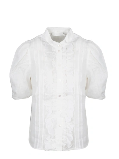 Shop Zimmermann Amelie Scallop Frill Blouse In White