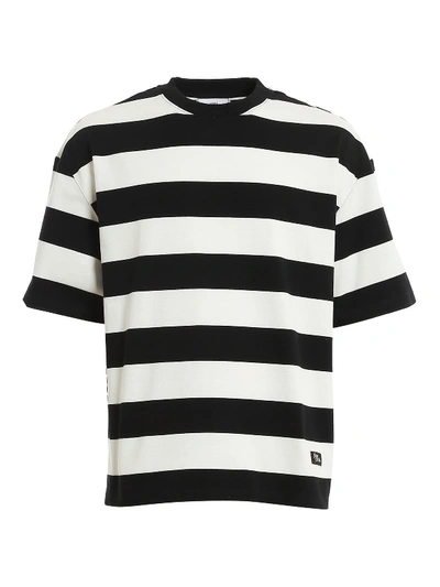 Shop Ami Alexandre Mattiussi T-shirt Oversize Rayé In Off White Black