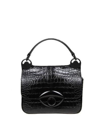 Shop Kenzo Tali Shoulder Bag In Leather With Crocodile Print In Black