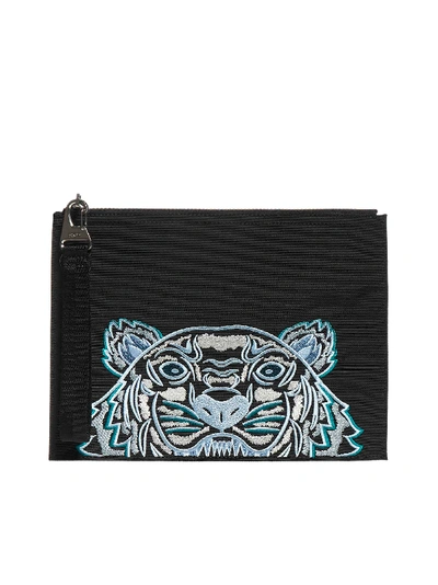 Shop Kenzo Tiger And Logo Canvas Large Pouch In Noir