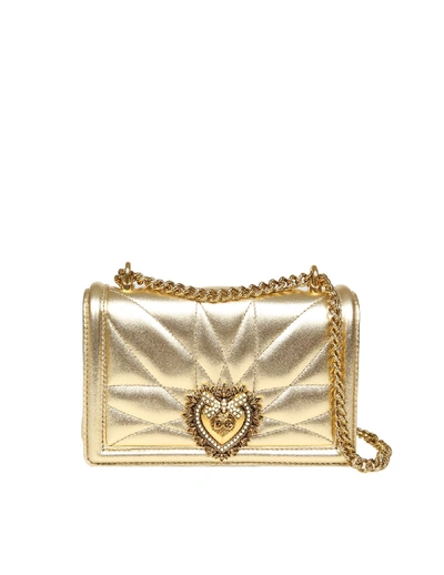 Shop Dolce & Gabbana Mini Devotion Bag In Gold Laminated Matelassé Nappa