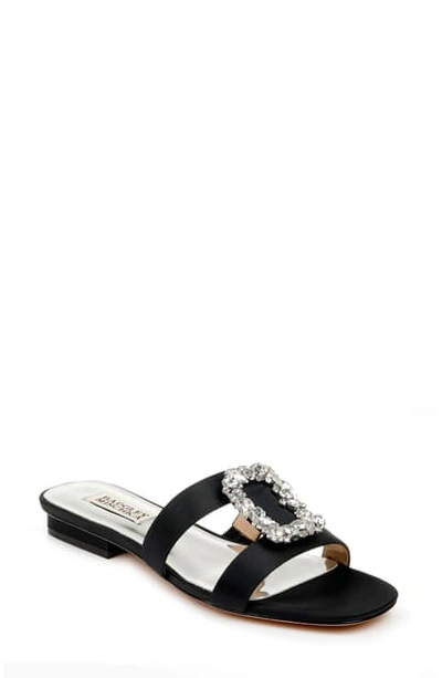 Shop Badgley Mischka Josette Slide Sandal In Black Satin