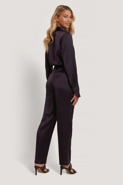 Shop Na-kd Reborn Satin High Rise Suit Pants - Purple In Plum