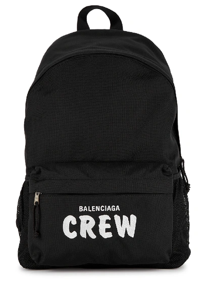 Shop Balenciaga Black Embroidered Nylon Backpack In Black And White