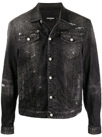 Shop Dsquared2 Crystal-embellished Denim Jacket In Black