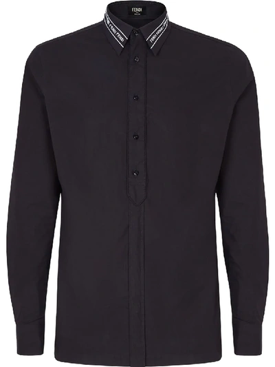 Shop Fendi Jacquard Logo Motifs Shirt In Black