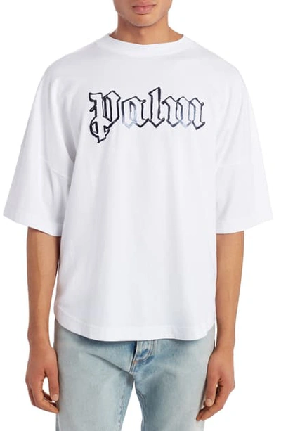 Shop Palm Angels Blank Logo Graphic Tee In White Metal