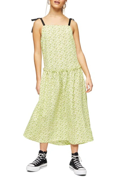 Shop Topshop Floral Print Midi Dress In Lime