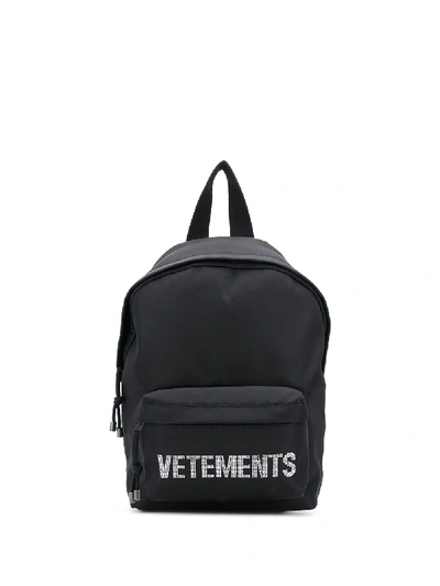 Shop Vetements Embellished-logo Backpack In Black