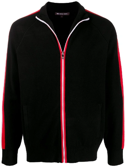 Shop Michael Kors Stripe Tape Zip-up Sweatshirt In Black