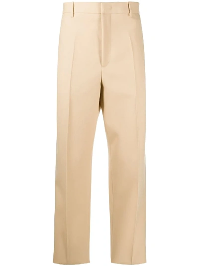 Shop Jil Sander Flat Front Wool Trousers In Neutrals