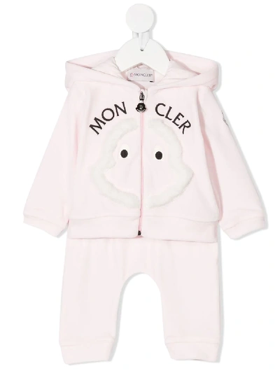 Shop Moncler Logo Print Hooded Tracksuit Set In Pink