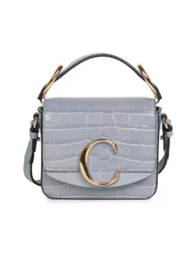 Shop Chloé C Croc-embossed Leather Crossbody Bag In Stormy Grey