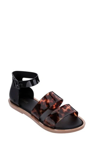 Shop Melissa Model Jelly Flat Sandal In Black/ Tortoise
