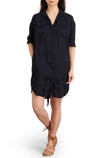 Shop Alex Mill Keeper Long Sleeve Linen Shirtdress In Dark Navy