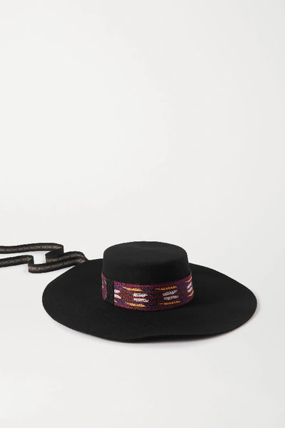 Shop Etro Cappello Gaucho Embroidered Grosgrain-trimmed Wool-felt Hat In Black