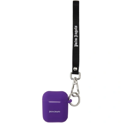 Shop Palm Angels Purple Logo Airpods Case In Purple/whit
