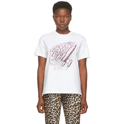 Shop Ganni White Space Rocket T-shirt In 151 White