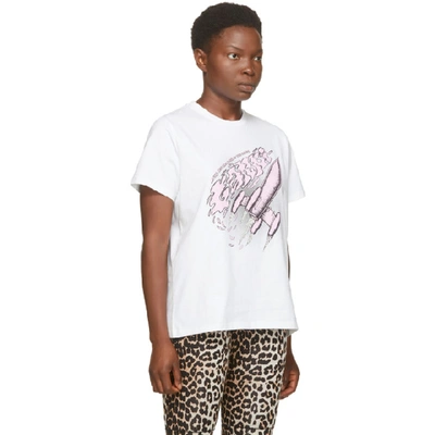 Shop Ganni White Space Rocket T-shirt In 151 White