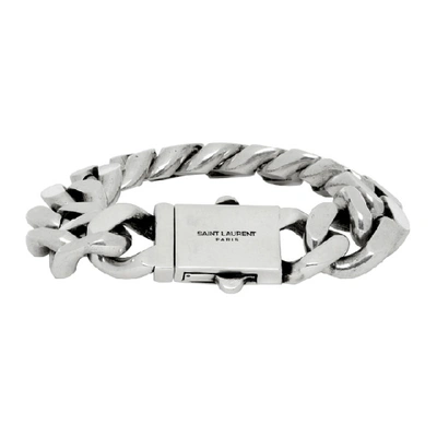 Shop Saint Laurent Silver Curb Chain Bracelet In 8142 Silver